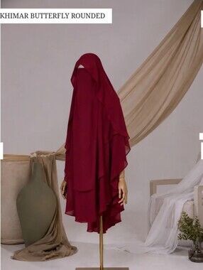 Ayada Deep Burgundy Layered Butterfly Maxi Khimar